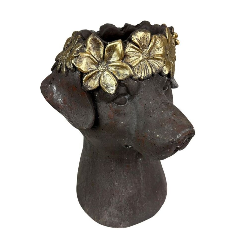 Things2die4 Dog Head  Bust Planter, Magnesium Oxide  13.25 Inches High